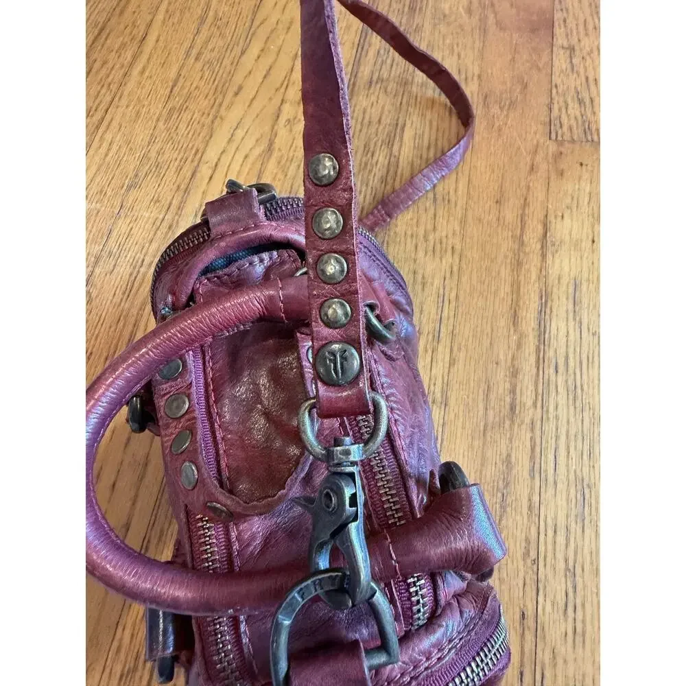 Frye Satchel Bag Womens Mini Red Leather Studded Crossbody
